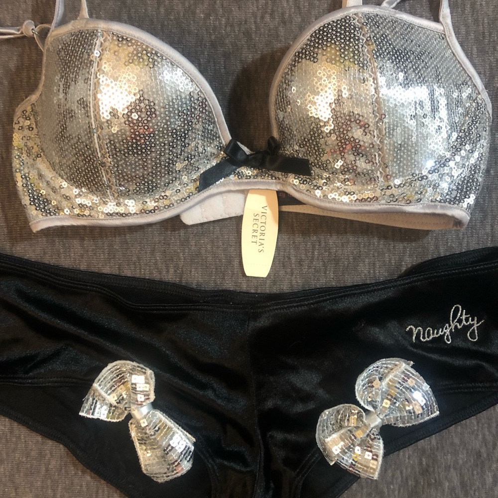 Victoria's Secret  Sexy Little Things Sequin Bra & Black 'Naughty' Sequin